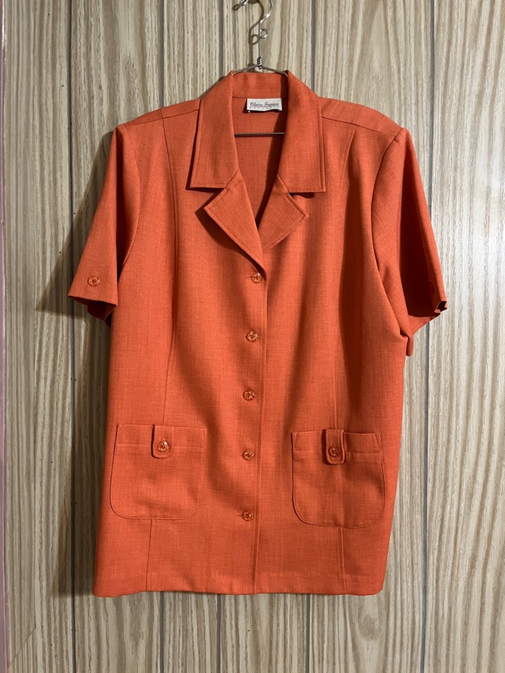 Claire France Exclusif Bright Orange Short-Sleeve Button Down Shirt Size 20